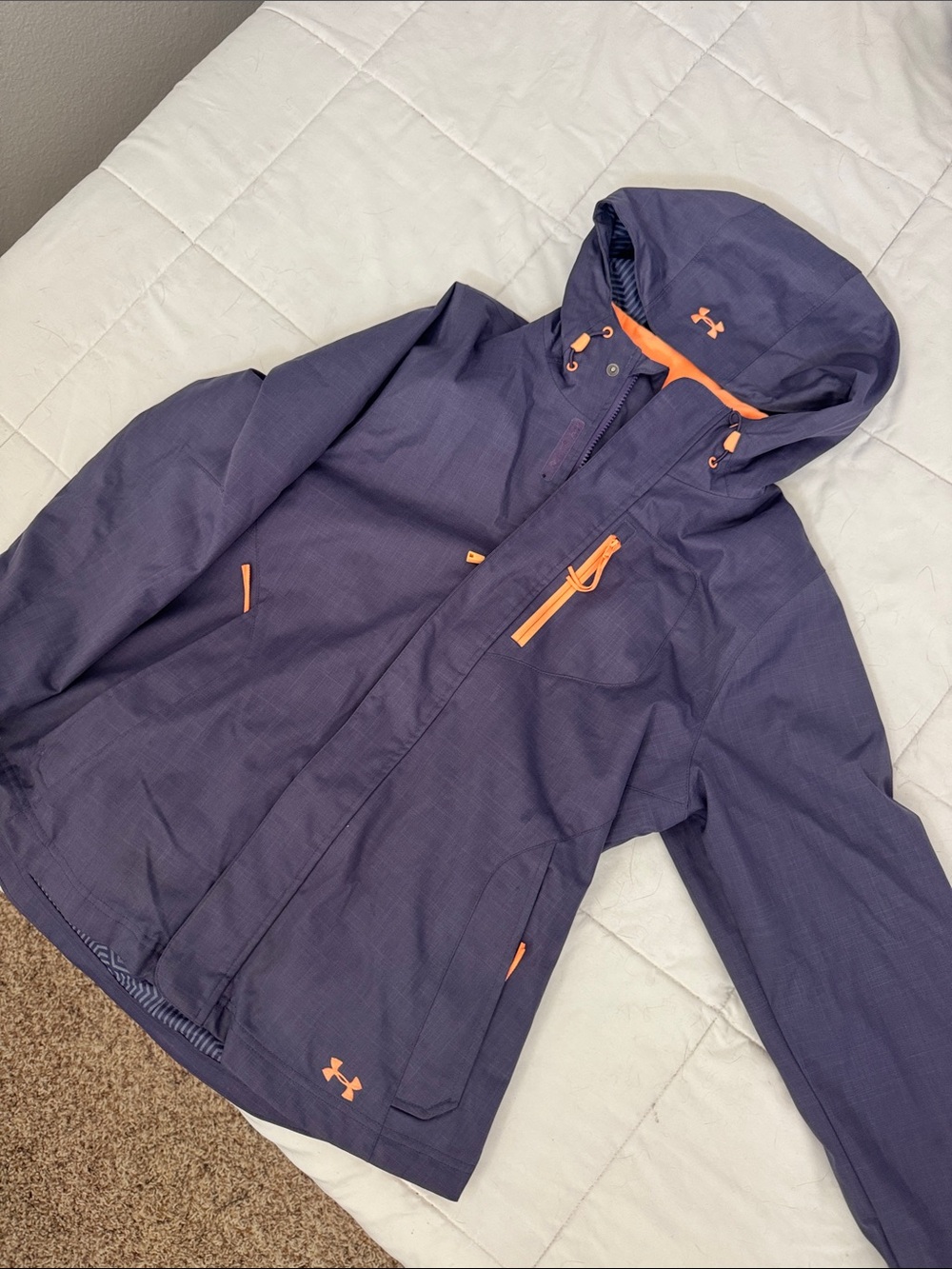 Under Armour Purple Hooded Ski Shell Jacket with Orange Accents